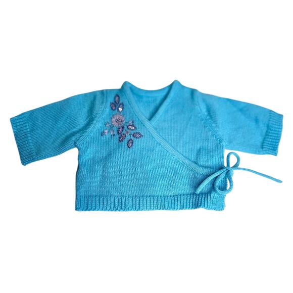 American Girl STARFLOWER Outfit SWEATER Wrap Knit Cardigan Sky Blue Embroidered - Picture 2 of 6